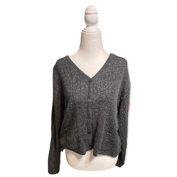 grey wool ribbed long sleeve sweater cardigan - Picture 1 of 3